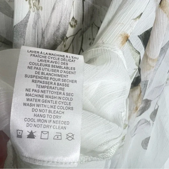 NWT Rachel Zoe Sheer Long Sleeve Blouse Ruffle Neck Floral Sz L Flowy Romantic - Picture 7 of 7